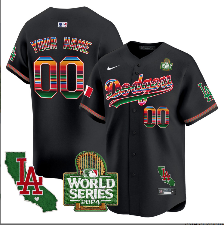 Men Custom MLB Mexico Los Angeles Dodgers black 2024 World Series Champions Patch Jersey 20241105->customized mlb jersey->Custom Jersey